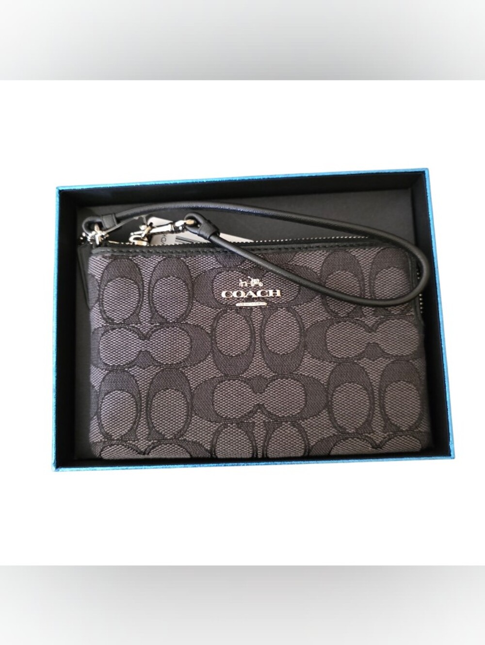 Coach Corner Zip Wristlet Black Silver 64283B/svdk6 y